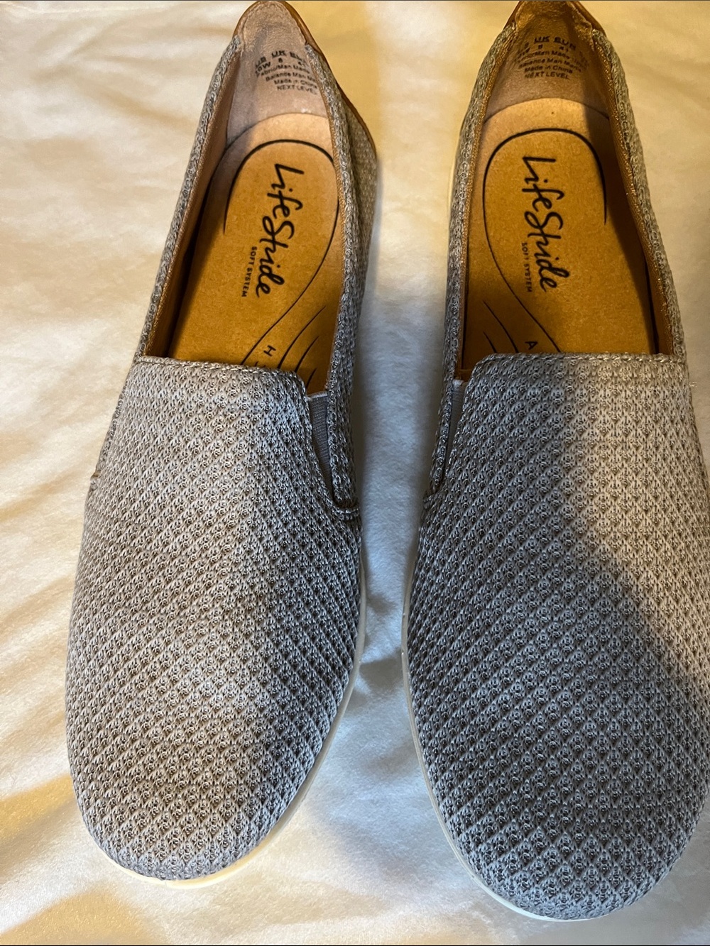 Life Stride Women's Slip-On Flats in Light Gray Knit